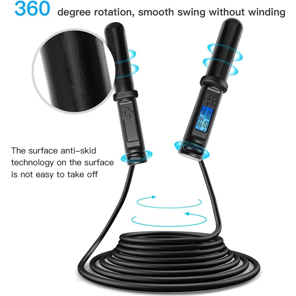 Digital Jump Rope w Counter Adjustable Speed Rope Calorie Timer Fitness - Picture 2 of 7